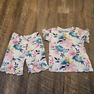 Floral Ruffle Sleeve Top and Shorts Set